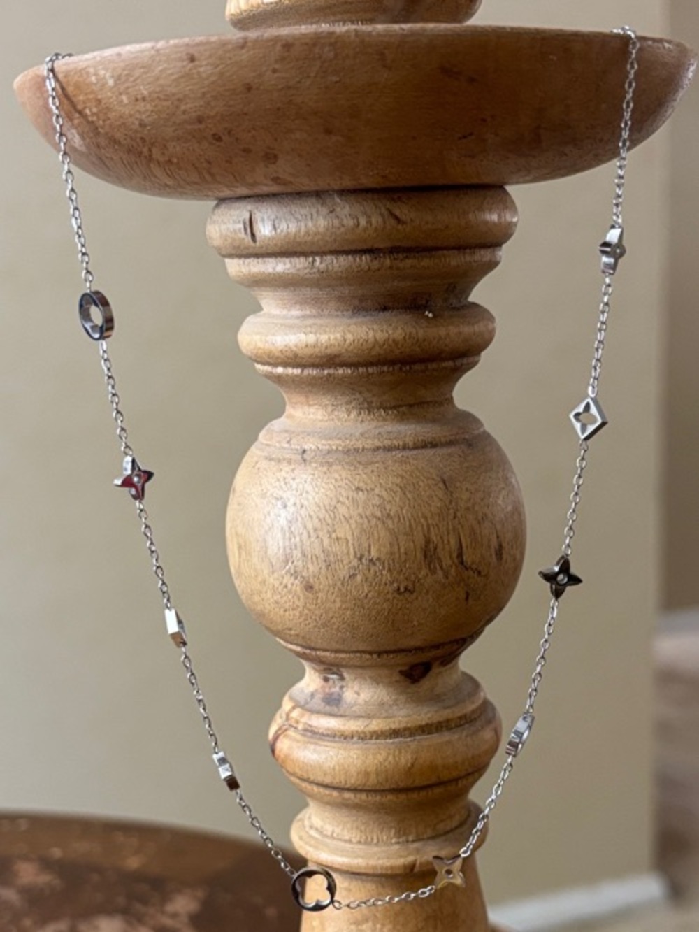 Silver Floral Motif Station Necklace